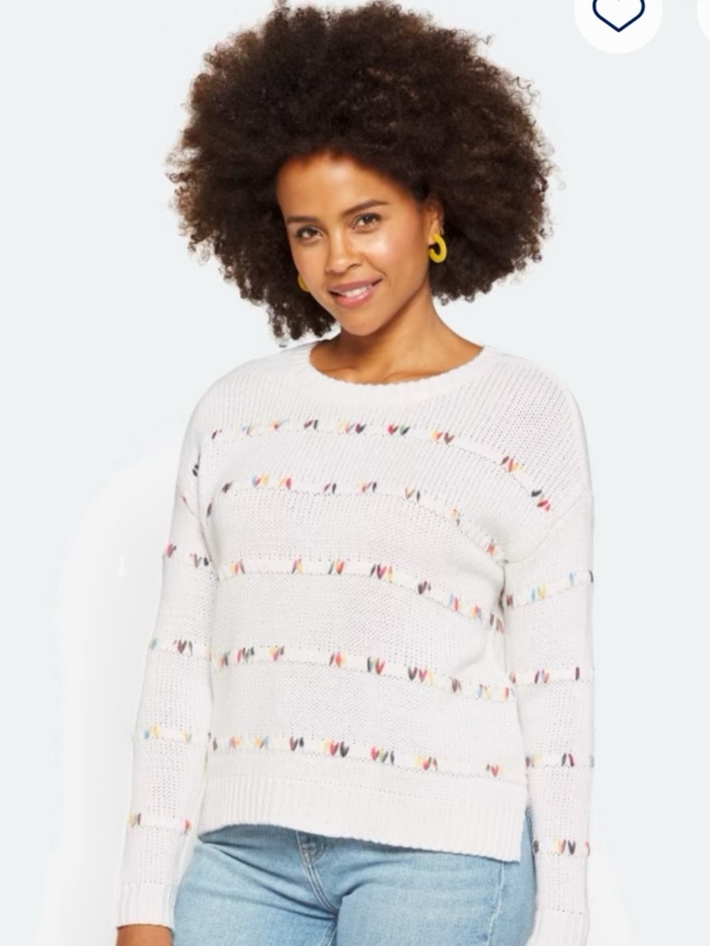 I.N. San Francisco White Crewneck Sweater with Multicolor Knit Dots